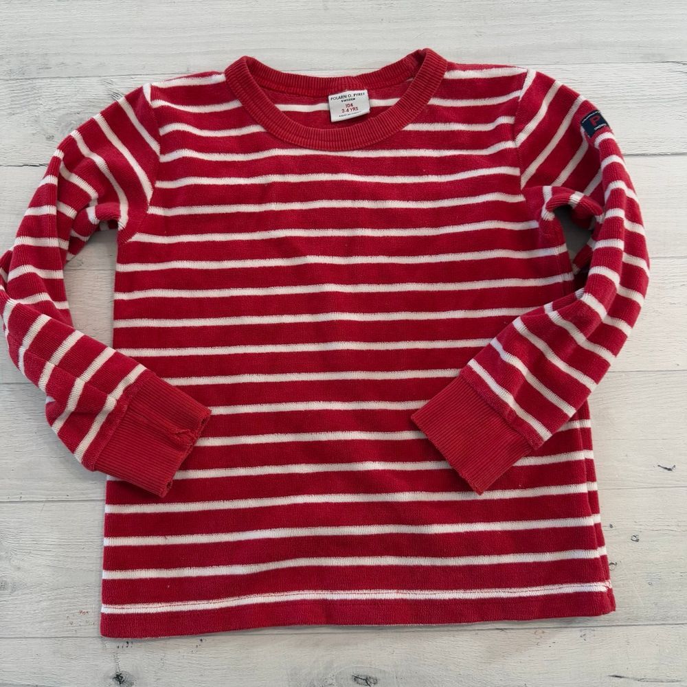 Polarn O. Pyret kids red and white striped long sleeve shirt 3/4 years